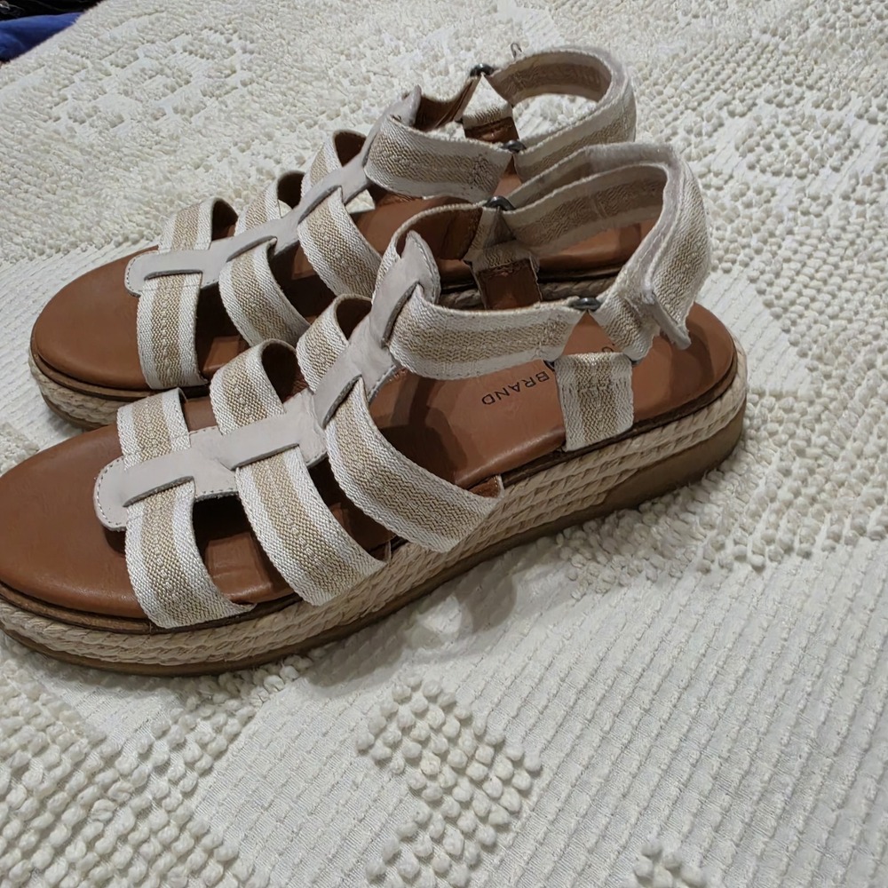 Lucky Brand Emiley Strappy Platform Sandals Size 9M Espadrille Ivory Beige Style - Picture 3 of 11